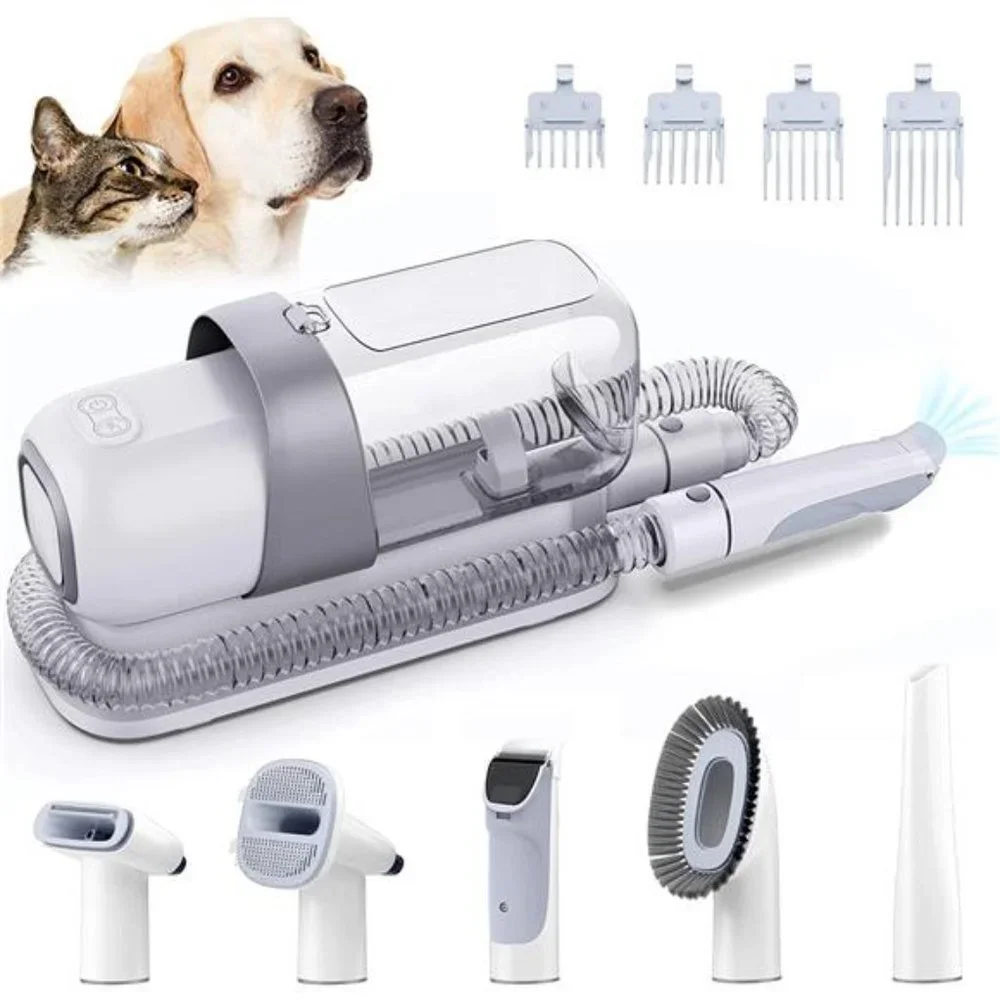 Dog Grooming Kit, Pet Grooming Clippers 2.3L Vacuum Suction (Grey & White)